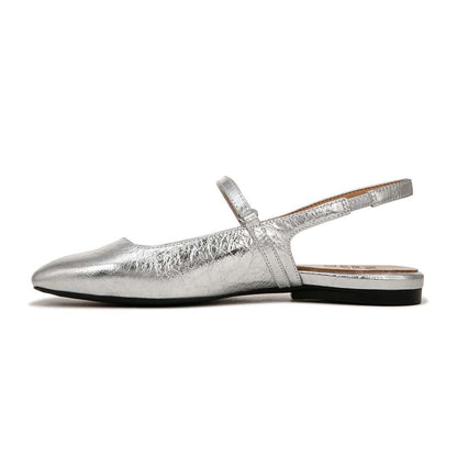 Connie Mary Jane Slingback Flat - Silver