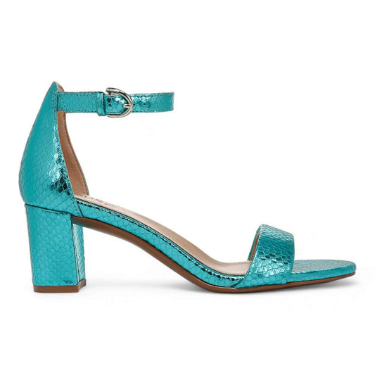 Vera Dress Sandal - Teal Metallic Snake Print Leather
