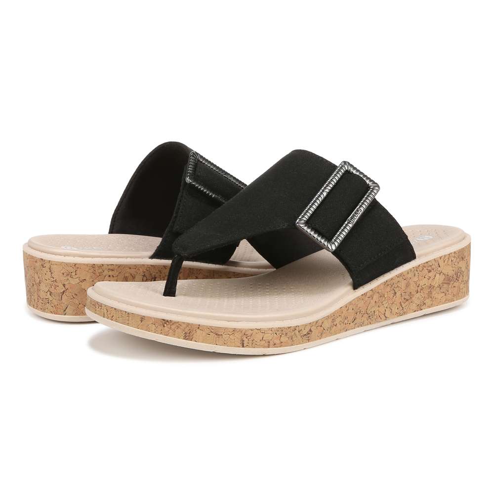 Bay Wedge Sandal - Black Linen