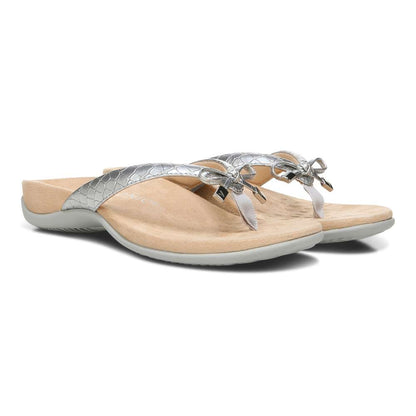 Bella Toe Post Sandal - Silver Metallic Croc