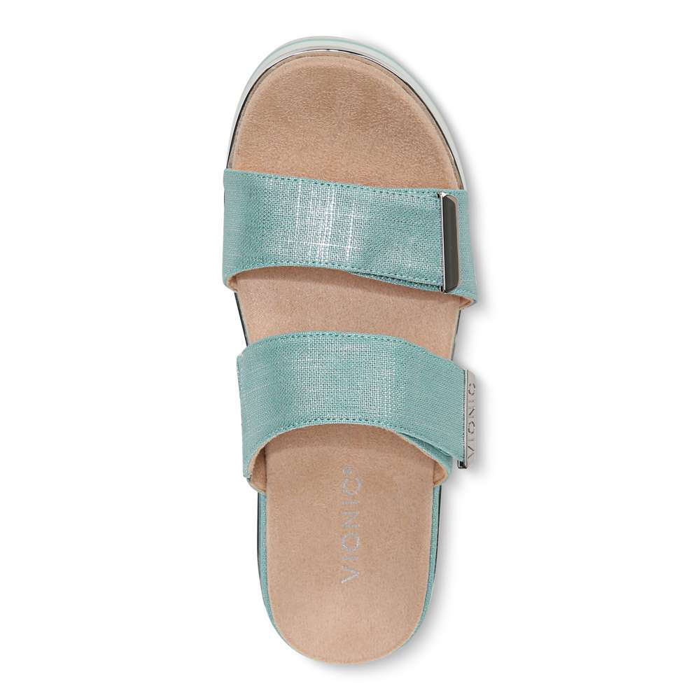 Brandie Flatform Slide Sandal - Aqua Metallic