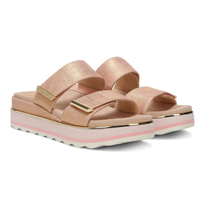 Brandie Flatform Slide Sandal - Roze Metallic