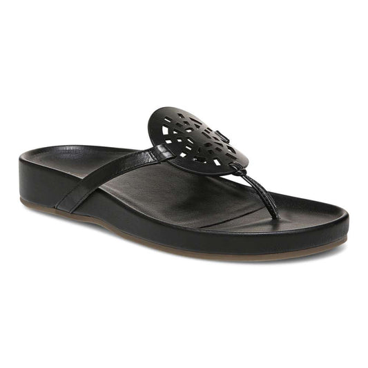 Solari Toe Post Sandal - Black Leather