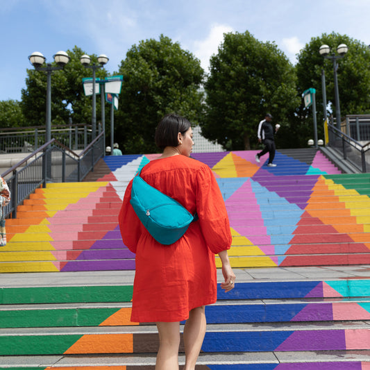 Lifestyle image for Textured Nylon Backpack - Capri Blue