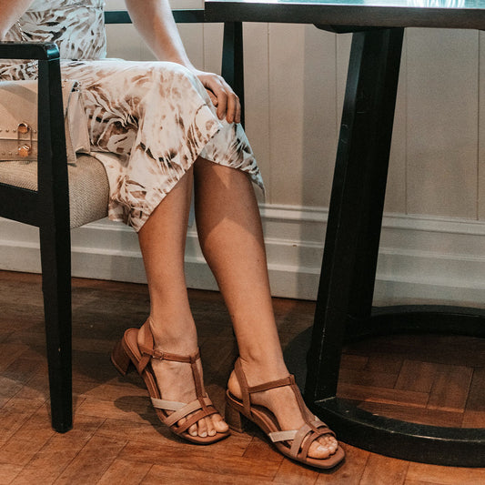 Lifestyle image for Yass Heeled Sandal - Tan Multi